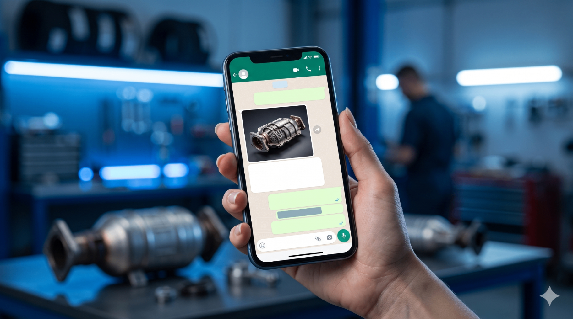 Celular exibindo conversa de WhatsApp sobre compra e venda de catalisador